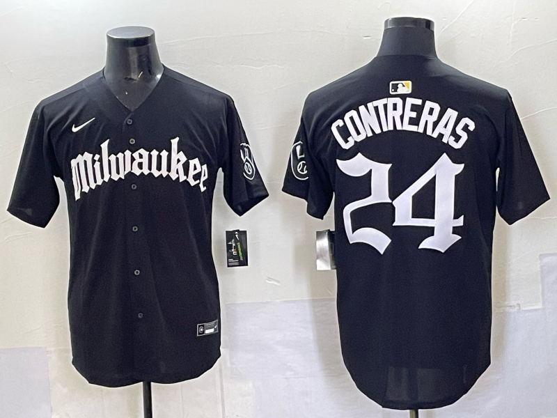 Men Milwaukee Brewers #24 Contreras black Nike MLB 2025 Jersey 008